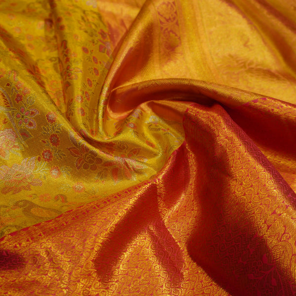 premiumwedding tissue kanchipuram silk saree in Lemon Yellow with Meena Work
