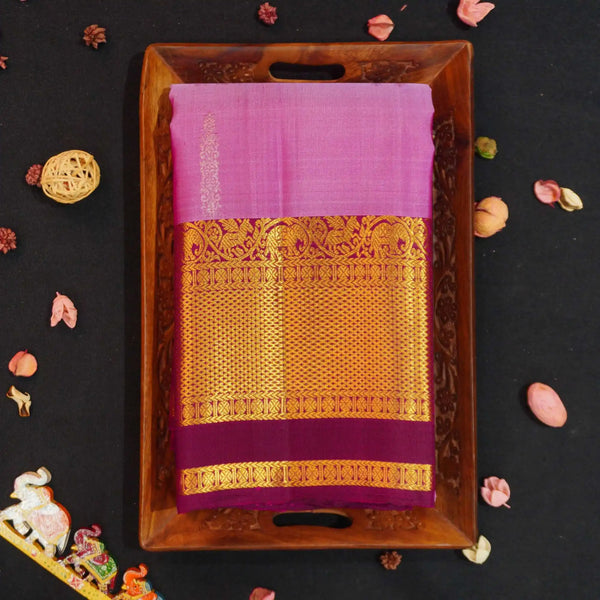 Lavender with Purple Korvai Border, Silver and Gold Zari Fancy Butta Silk Saree