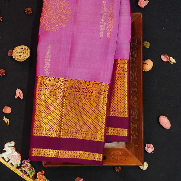 Lavender with Purple Korvai Border, Silver and Gold Zari Fancy Butta Silk Saree