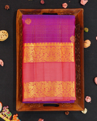 Purple Vaira Oosi Knchipuram Silk Saree With Retta Pettu Border