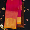 premiumkanchipuram silk saree inRani Pink & Contrast Yellow with Annam design