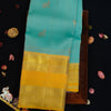 premiumkanchipuram silk saree inPastel Blue With Camel & Peacock Design 