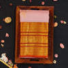 Baby pink Kanchipuram silk saree with gold annam butta motifs and orange-gold Korvai border