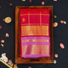 Red Kanchipuram silk saree with kattam jaal, vatta butta and pink Tharai Jaal border