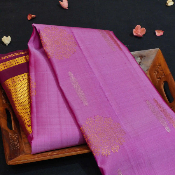 Lavender with Purple Korvai Border, Silver and Gold Zari Fancy Butta Silk Saree