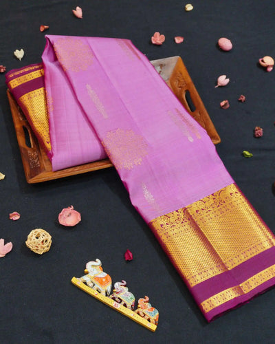 Lavender & Purple Kanjivaram Silk Saree | Dual Gold & Silver Zari Butta