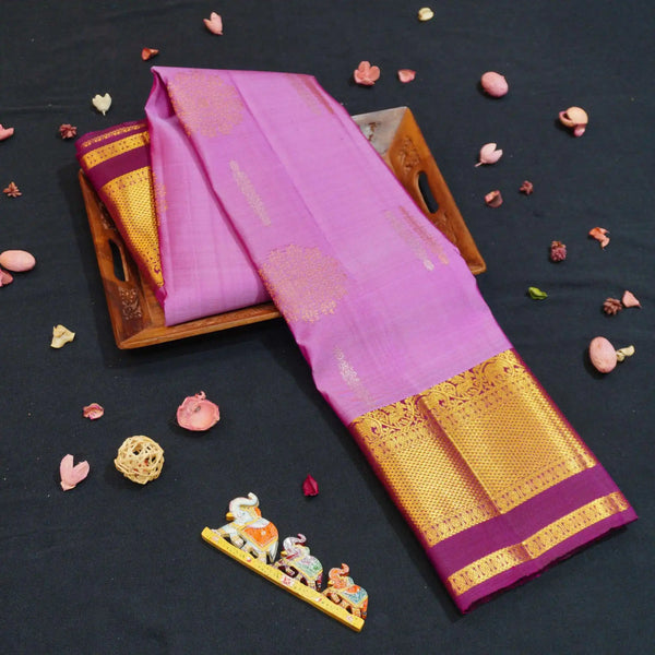 Lavender with Purple Korvai Border, Silver and Gold Zari Fancy Butta Silk Saree
