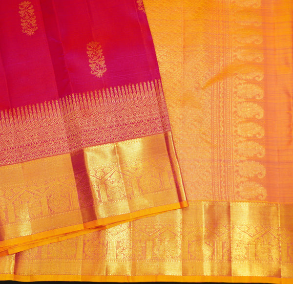 Rani Pink & yellow Kanjivaram silk saree with floral design