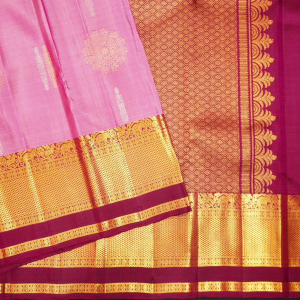 Lavender with Purple Korvai Border, Silver and Gold Zari Fancy Butta Silk Saree