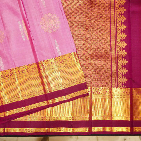 
Lavender with Purple Korvai Border, Silver and Gold Zari Fancy Butta Silk Saree