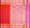 Red Kanchipuram silk saree with kattam jaal, vatta butta and pink Tharai Jaal border