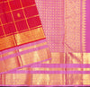 Red Kanchipuram silk saree with kattam jaal, vatta butta and pink Tharai Jaal border