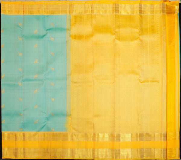 premiumkanchipuram silk saree inPastel Blue With Camel & Peacock Design 