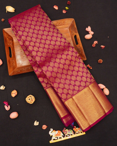 Aesthetic Maroon Pure Zari Bridal Kanchipuram Silk Saree