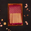 close view of premium bridal kanchipuram silk saree in Aesthetic maroon colour in pure gold zari