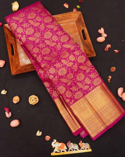 Magenta Kanchipuram Silk Saree in Pure Gold Zari