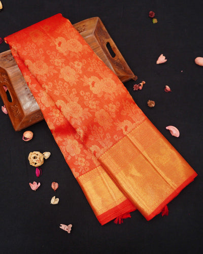 Red Half Tissue Kanchipuram Silk Saree Pure 3gm Gold Zari