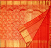  close view of premium bridal kanchipuram silk saree red half tissue in traditional borders