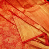  close view of premium bridal kanchipuram silk saree red half tissue in traditional borders