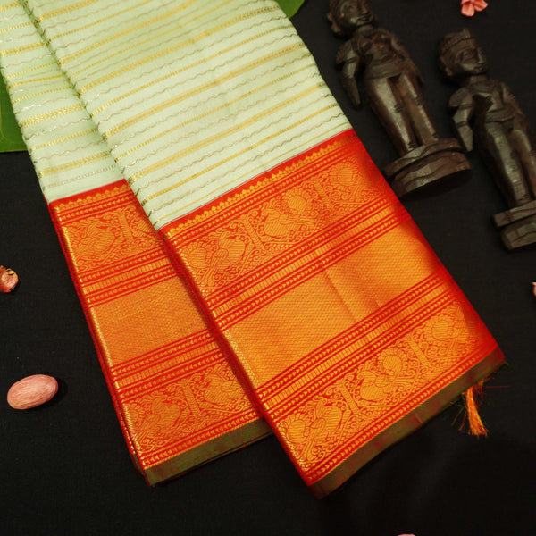 premium veldhari kanchipuram silk saree in pista green