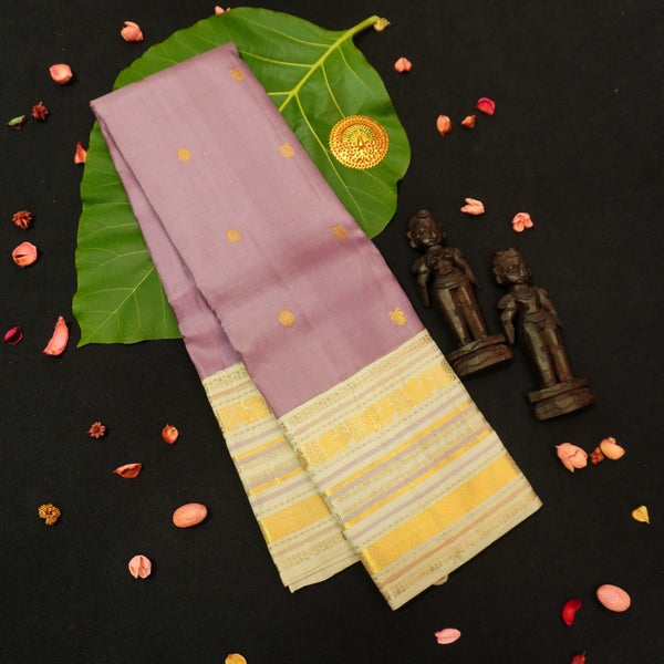 premium Korvai kanchipuram silk saree in Pastel Colour Dull Rose