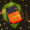 premium Korvai kanchipuram silk saree in Navy Blue 