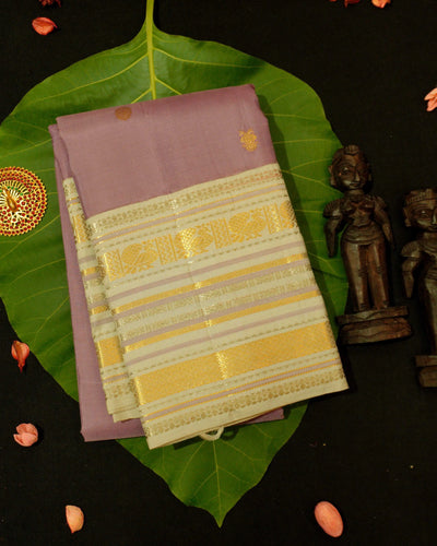 Dull Rose Kancheepuram Silk Saree With Korvai Boder