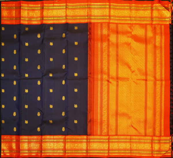 premium Korvai kanchipuram silk saree in Navy Blue 