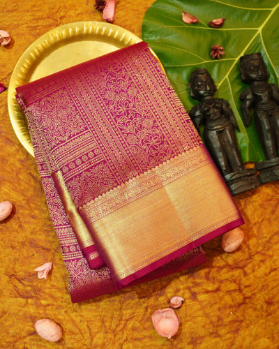 Magenta Pink Kanchipuram Silk Saree With Zari Jaal