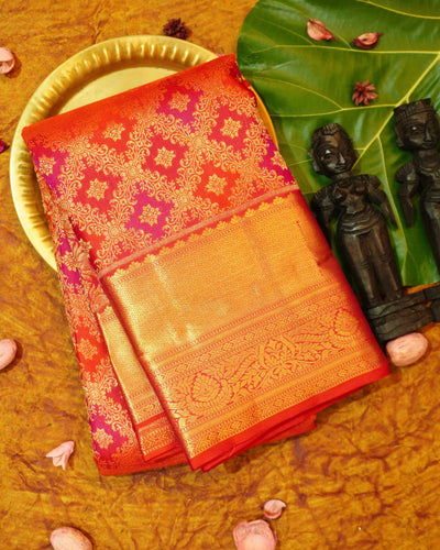 Red Kanchipuram Silk Saree With Traditioal Border
