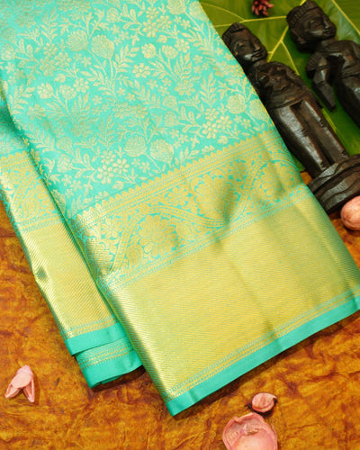 Anandha Blue Kanchipuram Silk Saree With Floral Zari Jaal