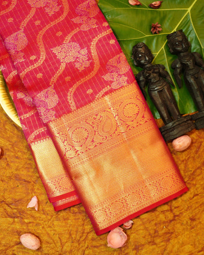 Rani Pink Kanchipuram Silk Saree With Morning Evening Border