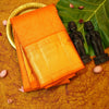 premium traditional wedding kanchipuram silk saree inRust orange with floral checks