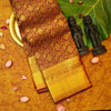 Close view of premium bridal kanchipuram silk saree in coffee brown colour with floral vine design