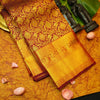 Close view of premium bridal kanchipuram silk saree in coffee brown colour with floral vine design
