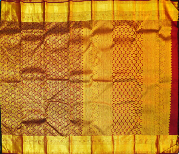 Close view of premium bridal kanchipuram silk saree in coffee brown colour with floral vine design