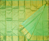 Close view of premium bridal kanchipuram silk saree in pastel green colour with geomentric floral design