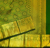 Close view of premium Traditional kanchipuram silk saree in Bottle Green colour with Pearl Beaded Grid Checks