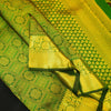 Close view of premium Traditional kanchipuram silk saree in Bottle Green colour with Pearl Beaded Grid Checks