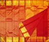 Close view of premium bridal kanchipuram silk saree in bridal red colour with creeping floral design