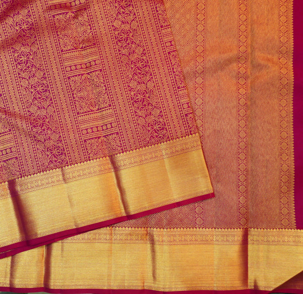 premium traditional bridal kanchipuram silk saree in magenta pink withself border