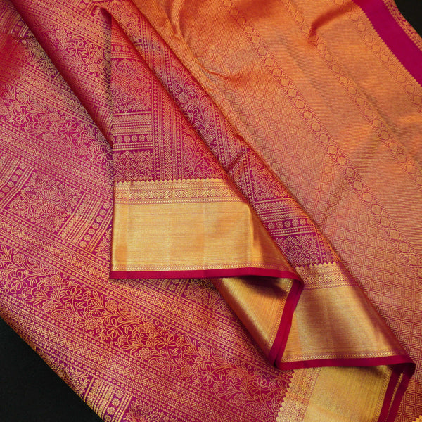 premium traditional bridal kanchipuram silk saree in magenta pink withself border