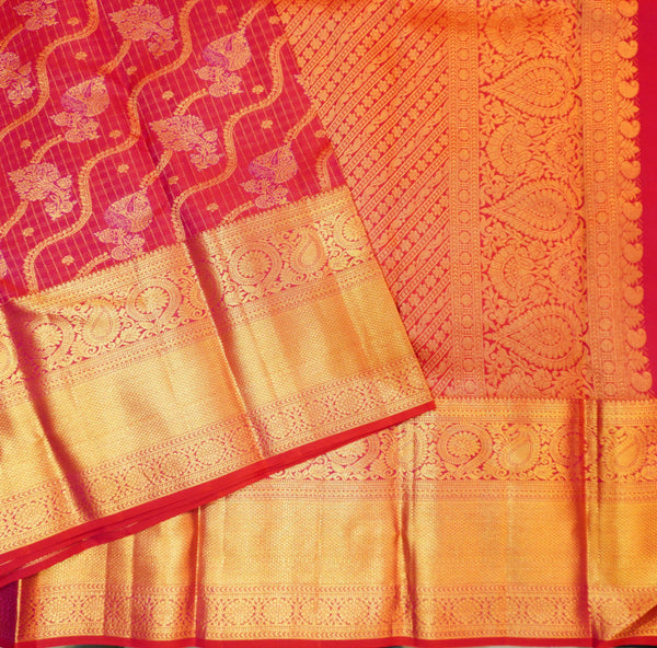 premium traditional kanchipuram silk saree in Rani Pink with muthu kattam borders
