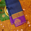  Premeium Traditional kanchipuram silk saree in Navy Blue with contrast double border