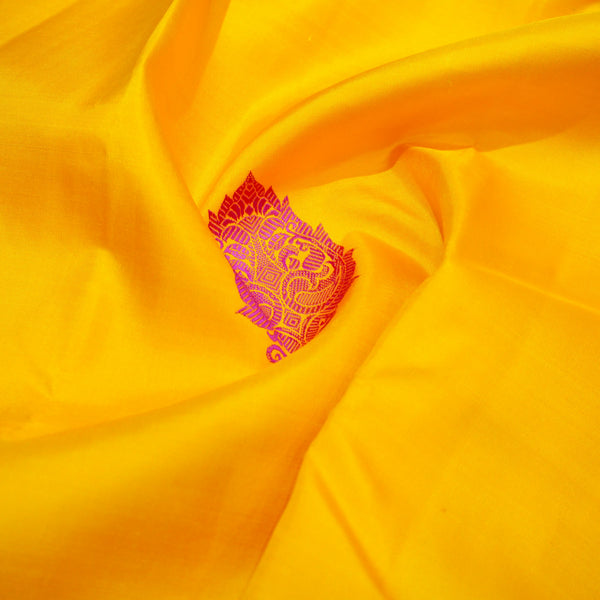 Partly Pallu Kanchipuram silk saree in Bright yellow borderless fancy saree