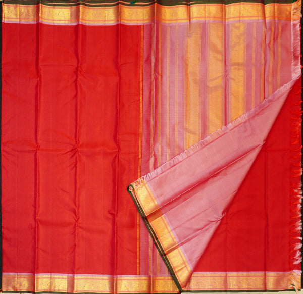  Premeium Traditional kanchipuram silk saree in Tomato red with contrast border