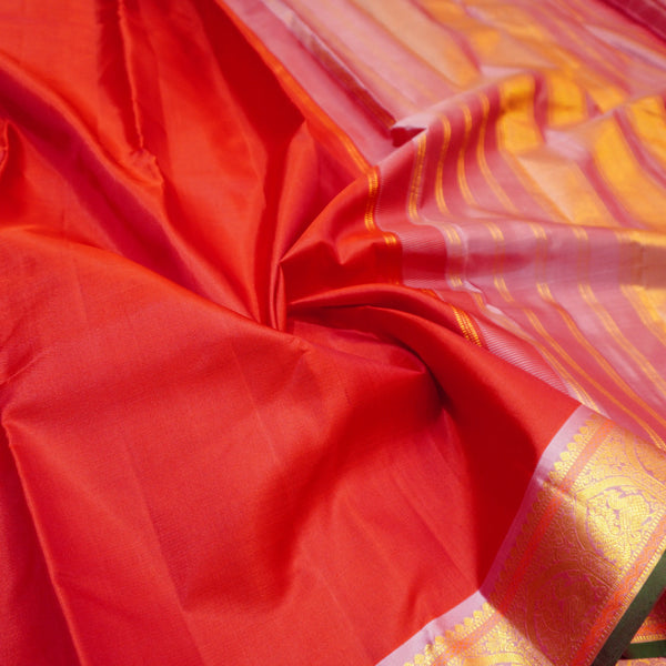  Premeium Traditional kanchipuram silk saree in Tomato red with contrast border