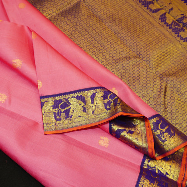  Premeium Traditional kanchipuram silk saree in Baby Pink colour with royal blue korvai border