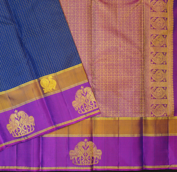  Premeium Traditional kanchipuram silk saree in Navy Blue with contrast double border