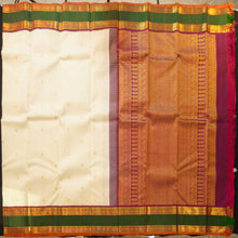 Load image into Gallery viewer, Half White Kanchipuram Silk Saree with Multicolor Korvai Border &amp; Gold Zari Butta
